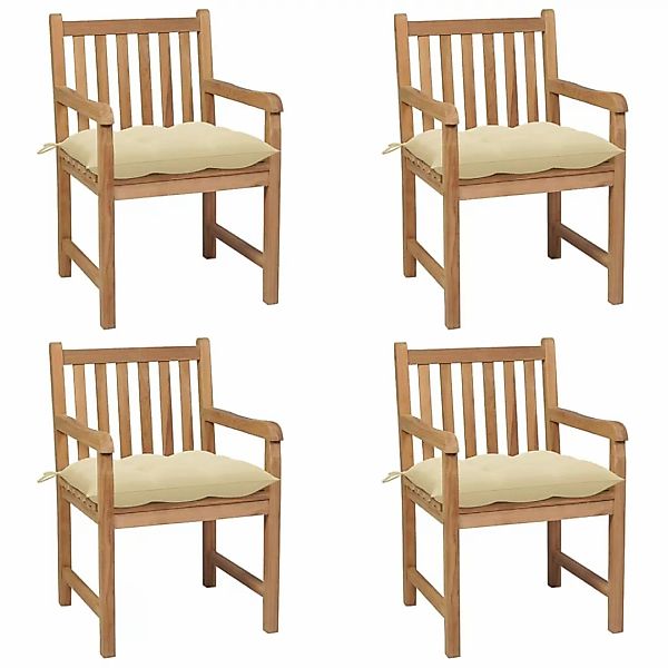 Gartenstühle 4 Stk. Mit Cremeweißen Kissen Massivholz Teak günstig online kaufen