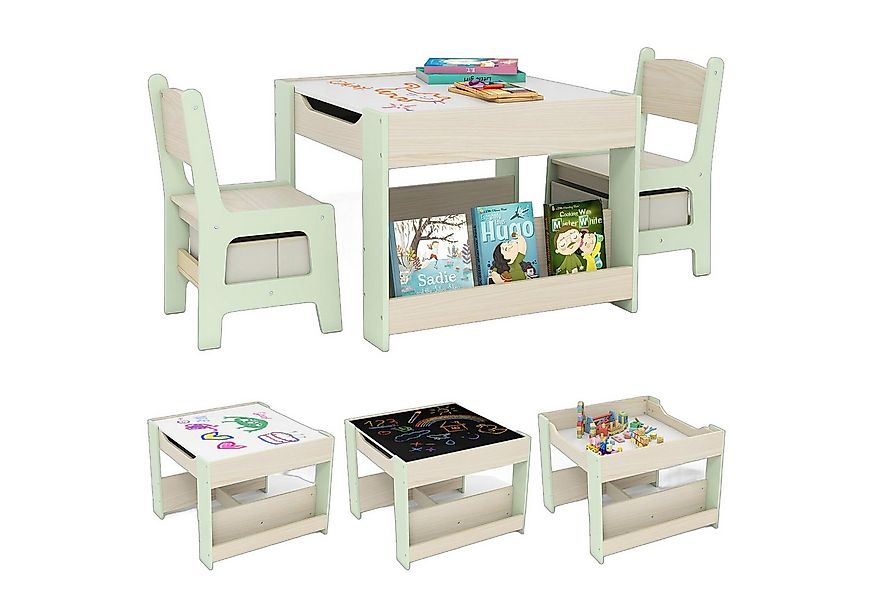 COSTWAY Kindersitzgruppe, (3-tlg), Holz mit Aufbewahrungsboxen & Bücherrega günstig online kaufen