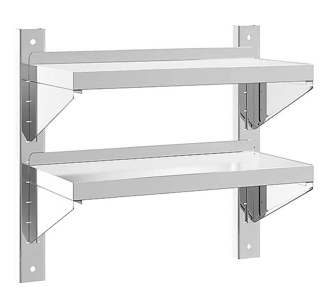 vidaXL Regal Wandregal mit 2 Böden 50x23,5x48 cm Silbern Edelstahl, 1-tlg. günstig online kaufen