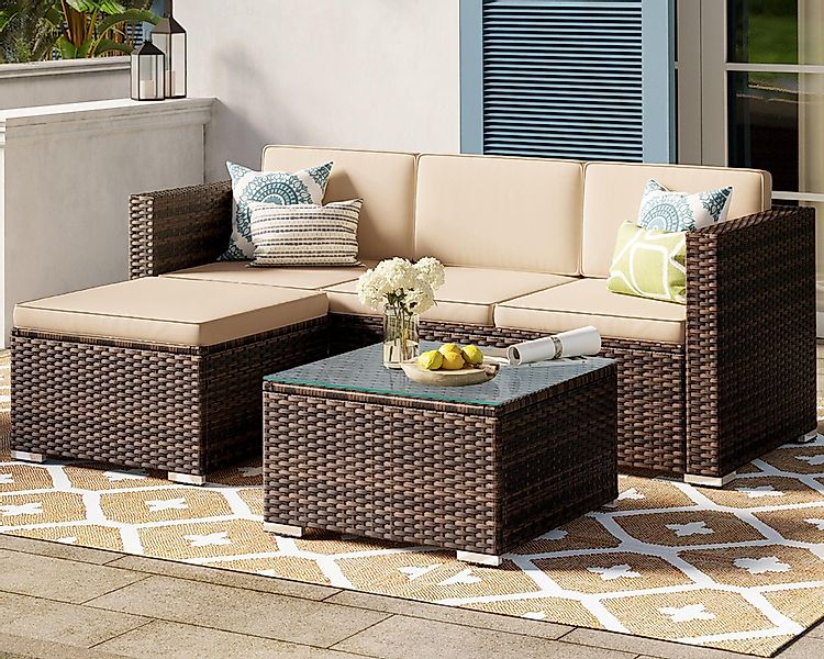 SONGMICS Gartenlounge-Set, (5-tlg., 1 Ecksofa, 1 günstig online kaufen