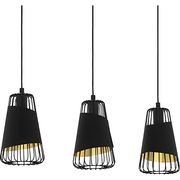 Pendellampe Austell, Länge 76,5 cm, schwarz/gold, 3-flg. günstig online kaufen