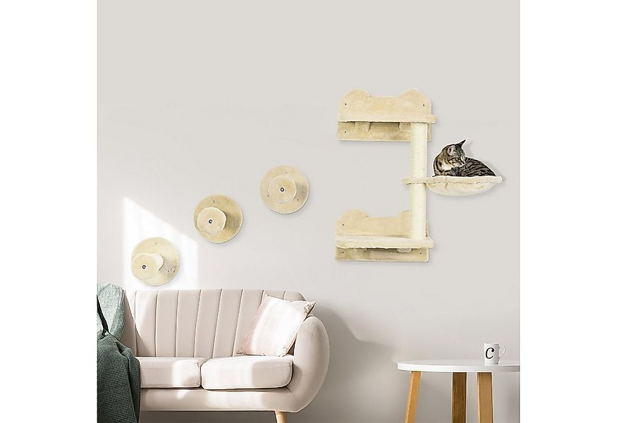 PawHut Katzen-Kletterwand 4-teilig, Katzentreppe, mit Hängematte, Sisal, Be günstig online kaufen