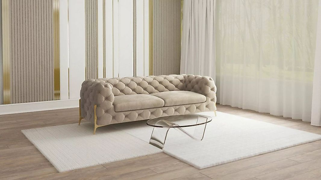 S-Style Möbel 3-Sitzer Ashley Chesterfield Sofa mit Goldene Metall Füßen, m günstig online kaufen