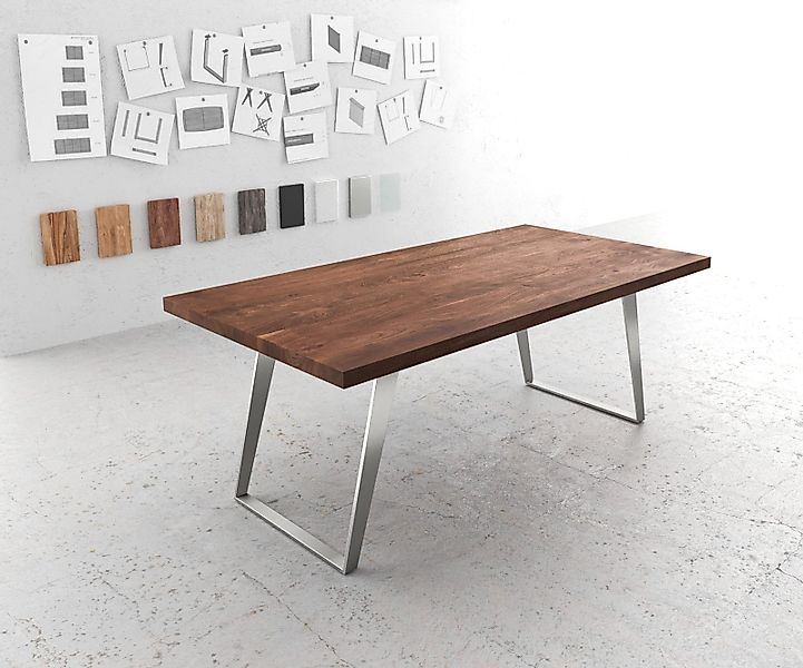 Esstisch Edge 200x100 XL Akazie Braun Edelstahl Schräg günstig online kaufen