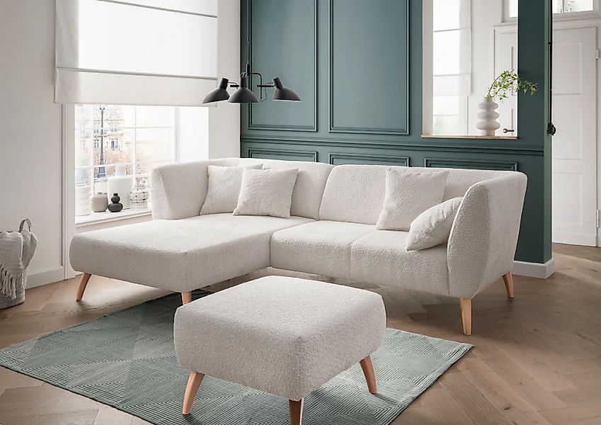 INOSIGN Ecksofa "Colori L-Form", Holzfußfarbe wählbar, inkl. 4x Zierkissen günstig online kaufen