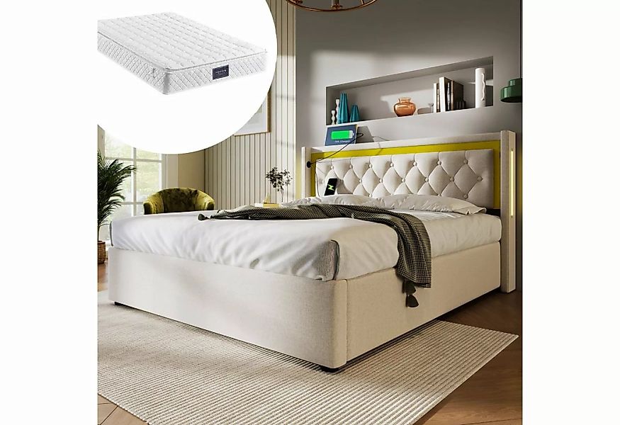 WISHDOR Polsterbett LED Doppelbett (Bettkasten mit USB Typ C Ladefunktion K günstig online kaufen