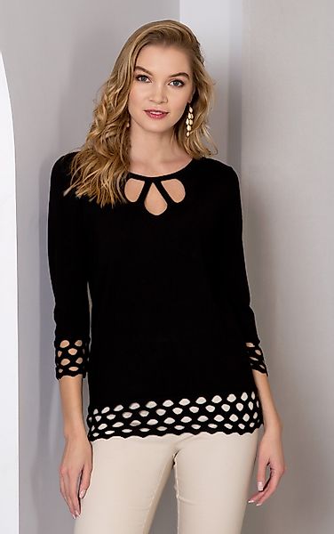 Passioni 3/4 Arm-Pullover mit perforierten Details günstig online kaufen