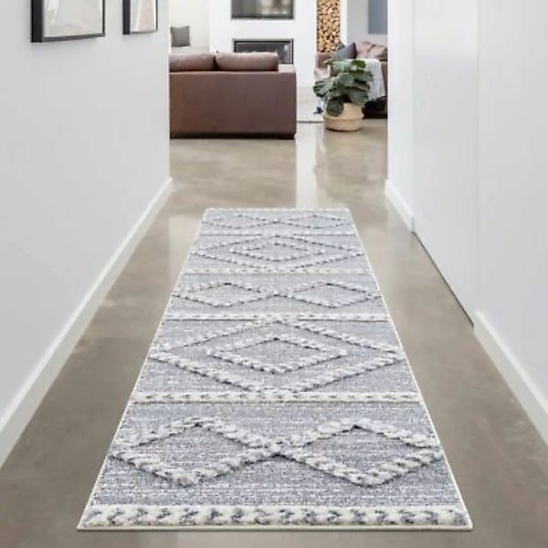 carpet city® Shaggy-Teppich - Raute-Optik, Grau - Hochflorteppich 3D-Effekt günstig online kaufen