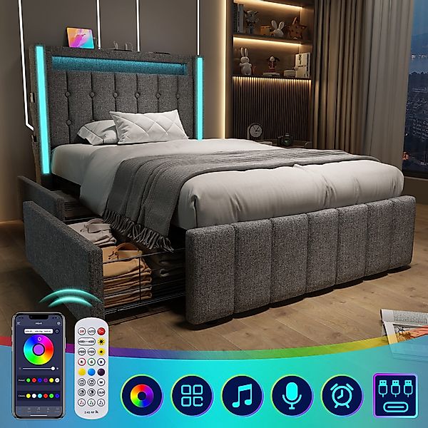 STILVORA Polsterbett 90x200 Jugendbett mit Stauraum, günstig online kaufen