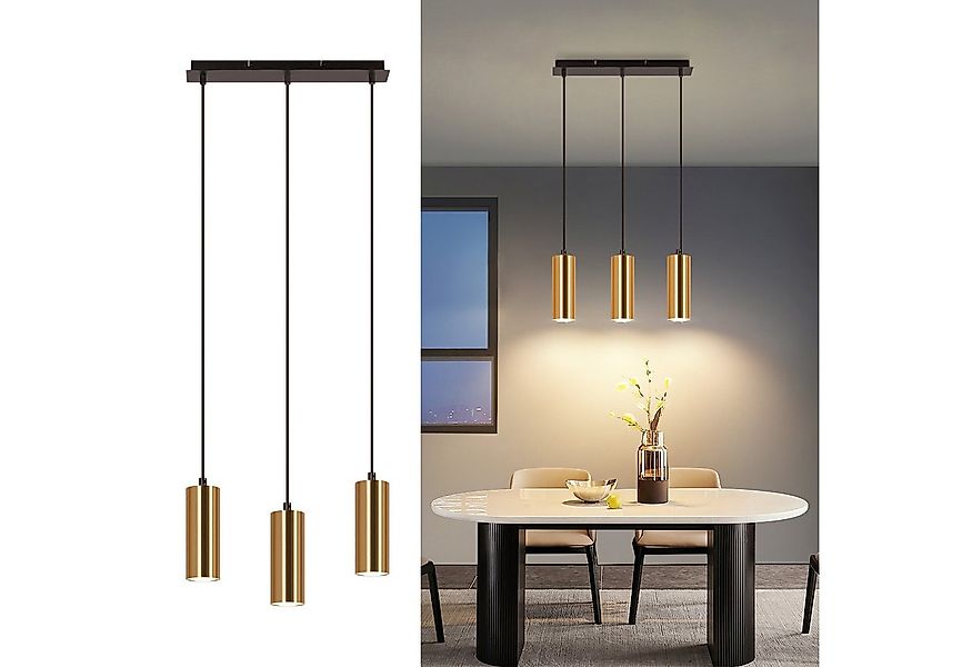 ZMH Pendelleuchte Esszimmer 3 Flammig Hängelampe Gold Schwarz Vintage für W günstig online kaufen