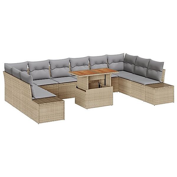 vidaXL Loungesofa 11-teiliges Garten-Sofa-Set mit Kissen Beige Poly-Rattan, günstig online kaufen
