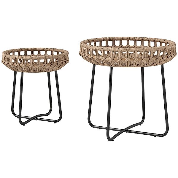Outsunny 2er Set Beistelltisch Polyrattan Ø60/41 cm rund wetterfest Gartent günstig online kaufen