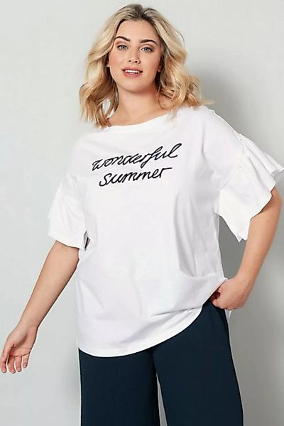 Sara Lindholm Rundhalsshirt T-Shirt oversized Schriftzug Rüschen-Halbarm günstig online kaufen
