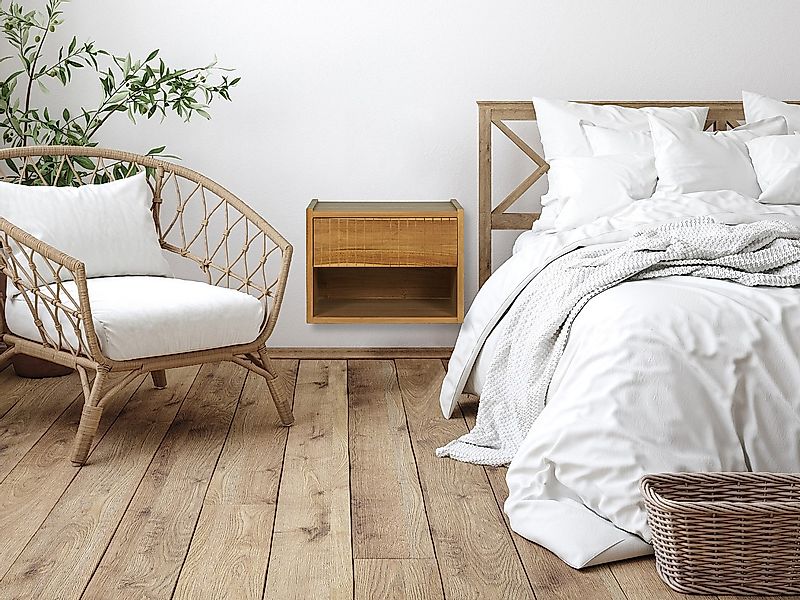 Hängender Nachttisch – 1 Schublade & 1 Fach – Teakholz – Naturfarben – REVU günstig online kaufen
