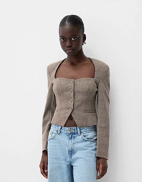 Bershka Körpernah Geschnittener Blazer Mit Kastenausschnitt Damen L Braun günstig online kaufen