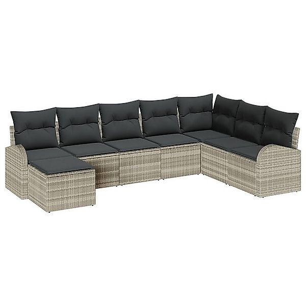 vidaXL Loungesofa 8-teiliges Garten-Sofa-Set mit Kissen hellgrau Poly Ratta günstig online kaufen