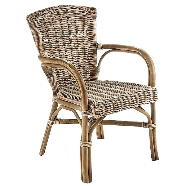 Kobolo Rattanstuhl Stuhl YORK aus Rattan Geflochten Kubu Grey mit Armlehnen günstig online kaufen