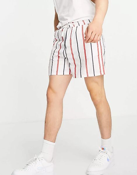 ASOS DESIGN – Weit geschnittene Shorts mit buntfarbigen Streifen-Weiß günstig online kaufen
