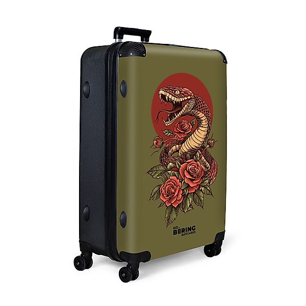 NoBoringSuitcases.com© Hartschalen-Trolley Grün mit Schlange und günstig online kaufen