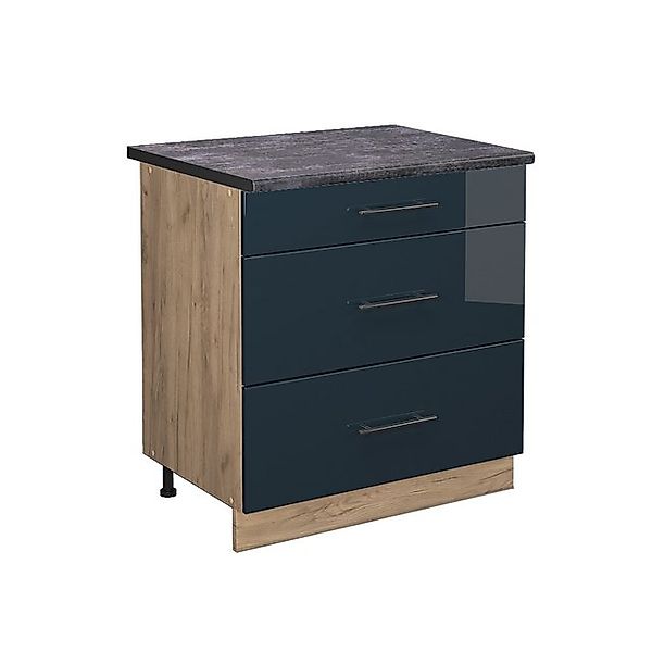 Vicco Küchenunterschrank Fame-Line Dunkelblau Hochglanz/Goldkraft Eiche 80 günstig online kaufen