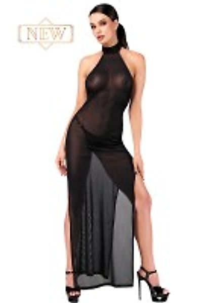 Langes transparentes Neckholder-Kleid mit zwei Seitenschlitzen günstig online kaufen