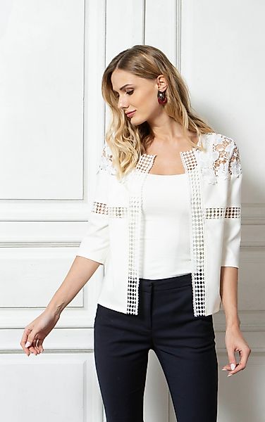 Passioni Blusenjacke Weiße Sommerjacke mit floralen günstig online kaufen