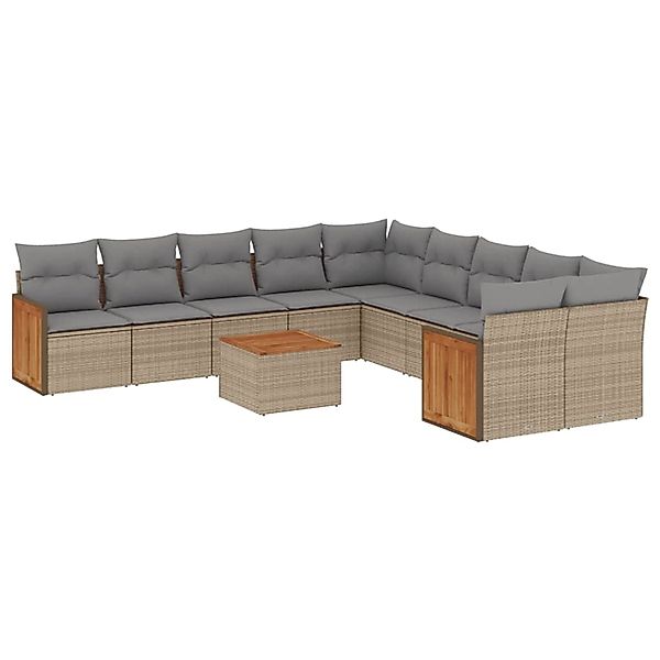vidaXL 11-Tlg Garten-Sofagarnitur mit Kissen Beige Poly Rattan 3228040 günstig online kaufen
