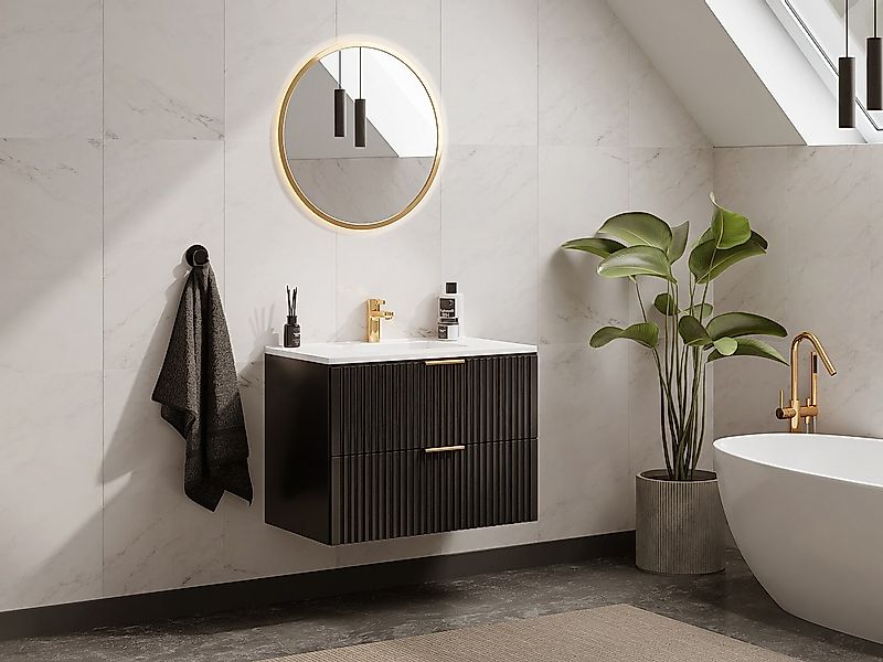 Waschbeckenunterschrank hängend mit Einbauwaschbecken - Streifenoptik - Sch günstig online kaufen