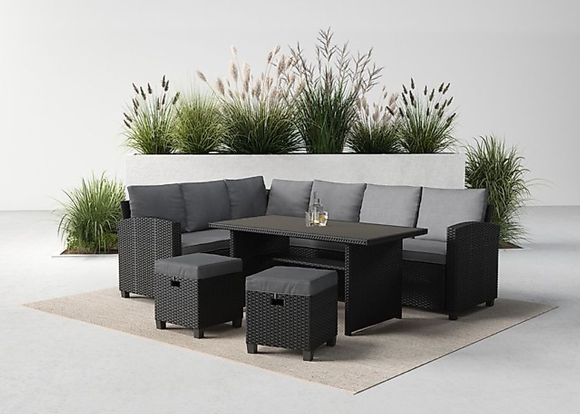 KONIFERA Gartenlounge-Set »Georgia« 2x 3er Bank,, 2x Hocker, 1x Tisch 145x7 günstig online kaufen