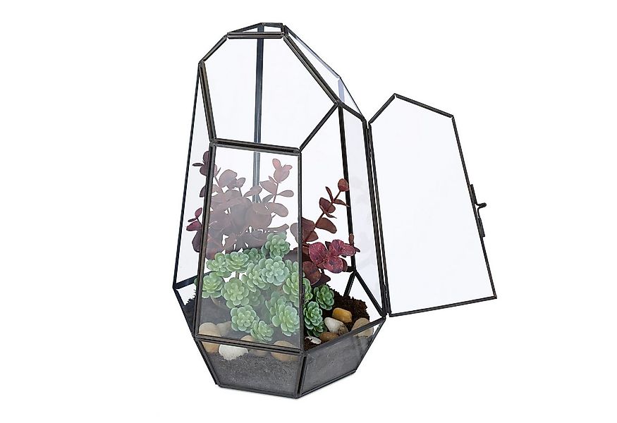 relaxdays Gewächshaus Geometrisches Pflanzenterrarium aus Glas, schwarz günstig online kaufen