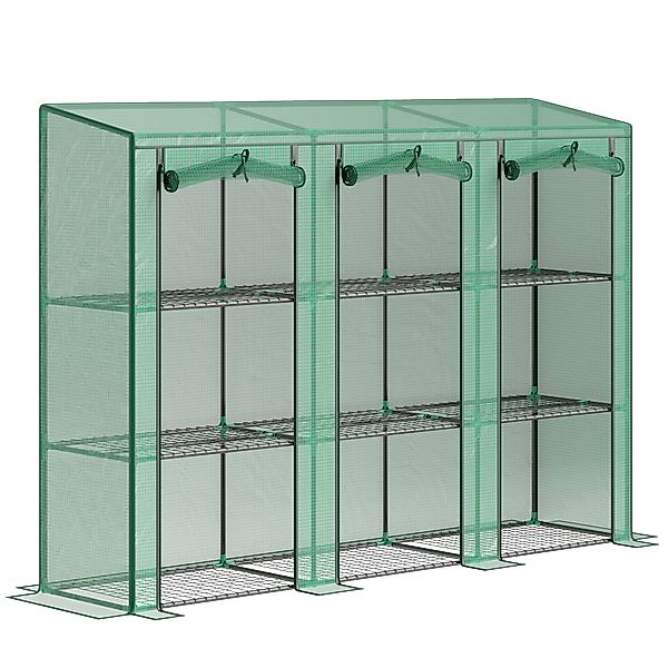 Outsunny 3-stufiges Außen-Gewächshaus mit 9 Regalen, aufrollbare Tür mit Re günstig online kaufen