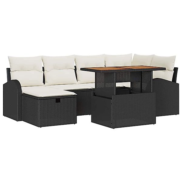 vidaXL 7-Teiliges Gartensofaset mit Kissen Schwarzes Poly Rattan 3361299 günstig online kaufen