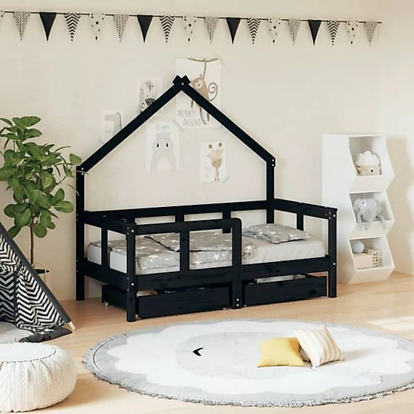 vidaXL Kinderbett Kinderbett mit Schubladen Schwarz 70x140 cm Massivholz Ki günstig online kaufen