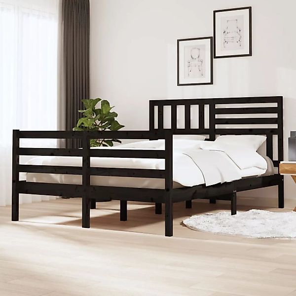vidaXL Bettgestell Massivholzbett Schwarz 160x200 cm Doppelbett Bett Bettra günstig online kaufen