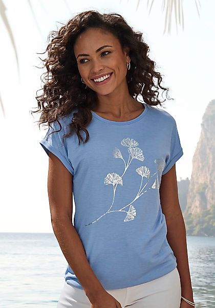 LASCANA Kurzarmshirt "mit schimmerndem Blumenprint", aus elastischer Viskos günstig online kaufen