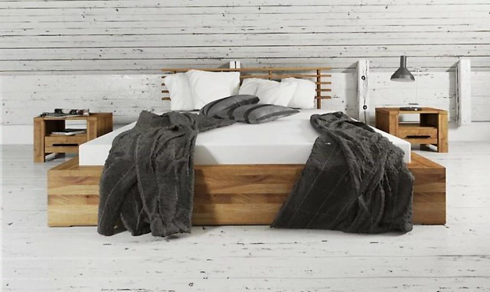 Natur24 Bett Bett Lubic 1 Wildeiche 200x200 mit Sprossenkopfteil u. Holzfuß günstig online kaufen