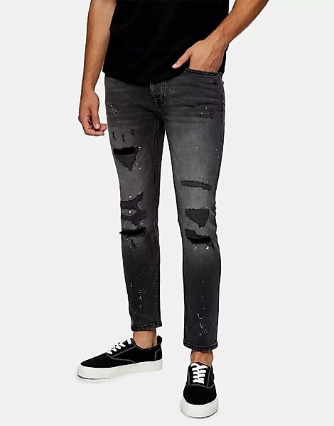 Topman – Eng geschnittene Stretch-Jeans aus Bio-Baumwollmix in verwaschenem günstig online kaufen