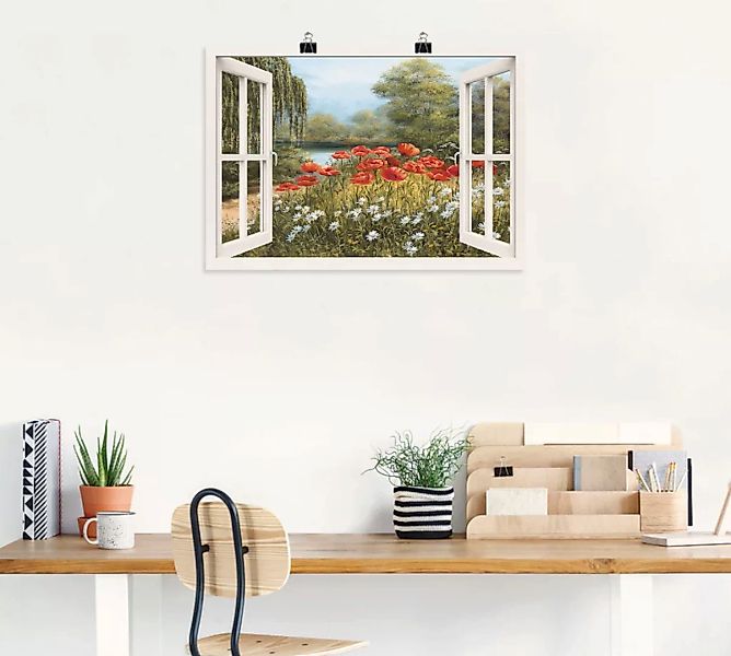 Artland Wandbild "Fensterblick Mohnwiese", Fensterblick, (1 St.), als Leinw günstig online kaufen