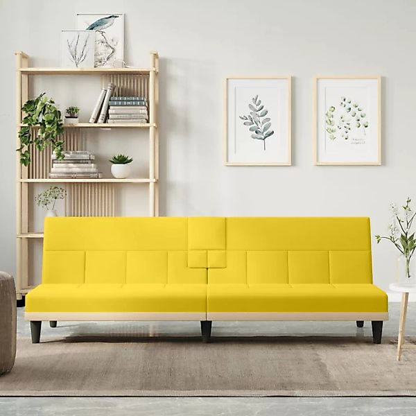 vidaXL Sofa Schlafsofa mit Getränkehaltern Hellgelb Stoff Schlafcouch Couch günstig online kaufen