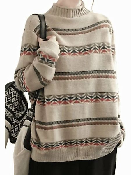 YRIIOMO Strickpullover Herbst-Winter-Art Retro einfacher Farbblock Streifen günstig online kaufen