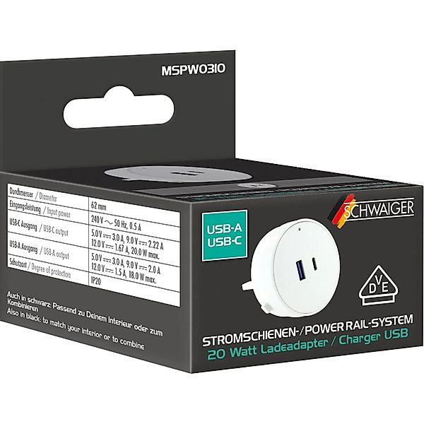 Schwaiger Stromschienen-Plug MSPW0310 Steckdose 230 V Weiß günstig online kaufen