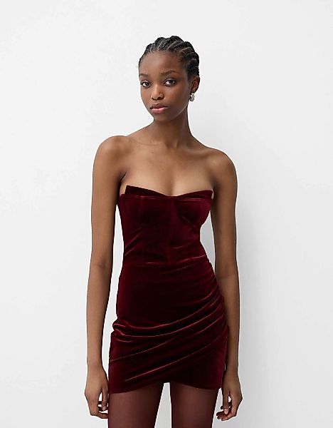 Bershka Velvet Minikleid Damen Xl Bordeaux günstig online kaufen