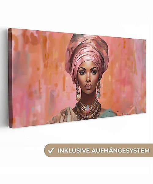 OneMillionCanvasses® Leinwandbild Panorama Kunst - Frau - Rosa - Schmuck - günstig online kaufen