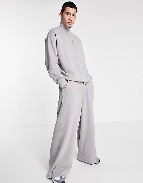 ASOS DESIGN – Oversize Kombi-Sweatshirt in verwaschenem Grau mit kurzem Rei günstig online kaufen