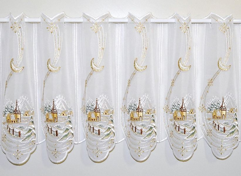 Stickereien Plauen Scheibengardine Winterlandschaft, Stangendurchzug (1 günstig online kaufen