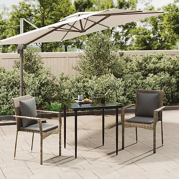 Vidaxl 3-tlg. Garten-lounge-set Mit Kissen Schwarz Grau Poly Rattan günstig online kaufen