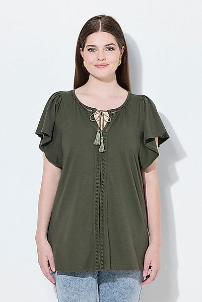 Ulla Popken T-Shirt T-Shirt Zierlitze Tunika-Ausschnitt Flügel-Halbarm günstig online kaufen