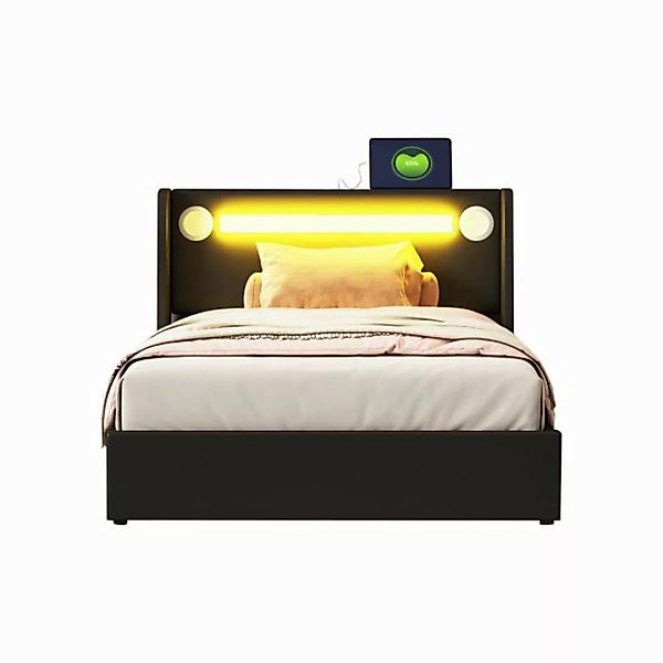 HAUSS SPOLE Polsterbett 90x200 mit LED-Lichtleiste, Bluetooth-Player und US günstig online kaufen