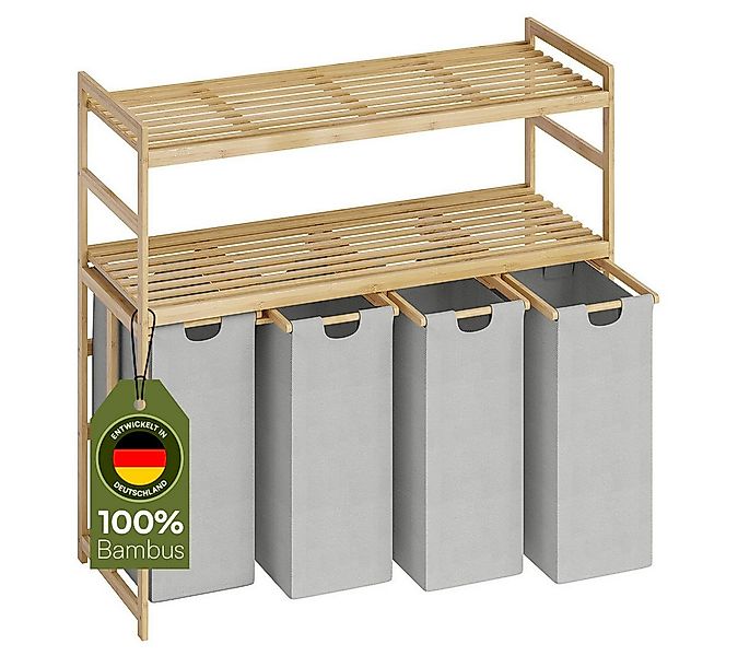 Bellamio Wäschekorb Newa aus Bambus (4 Fächer mit 2 Ablagen, Hellgrau 200 L günstig online kaufen