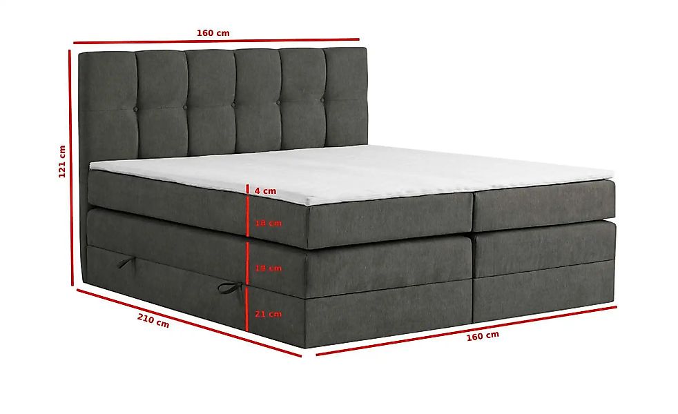 Boxspringbett mit Bettkasten Leeds ¦ grau ¦ Maße (cm): B: 160 H: 121 Betten günstig online kaufen